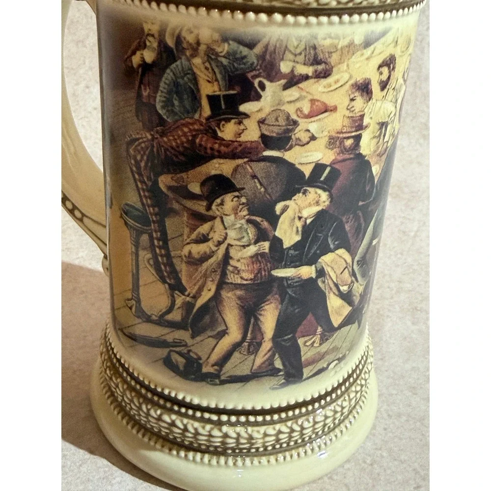 Paul‎ Sebastian Fine Fragrance Co Tavern Scene Ceramic Beer Stein with Metal Lid